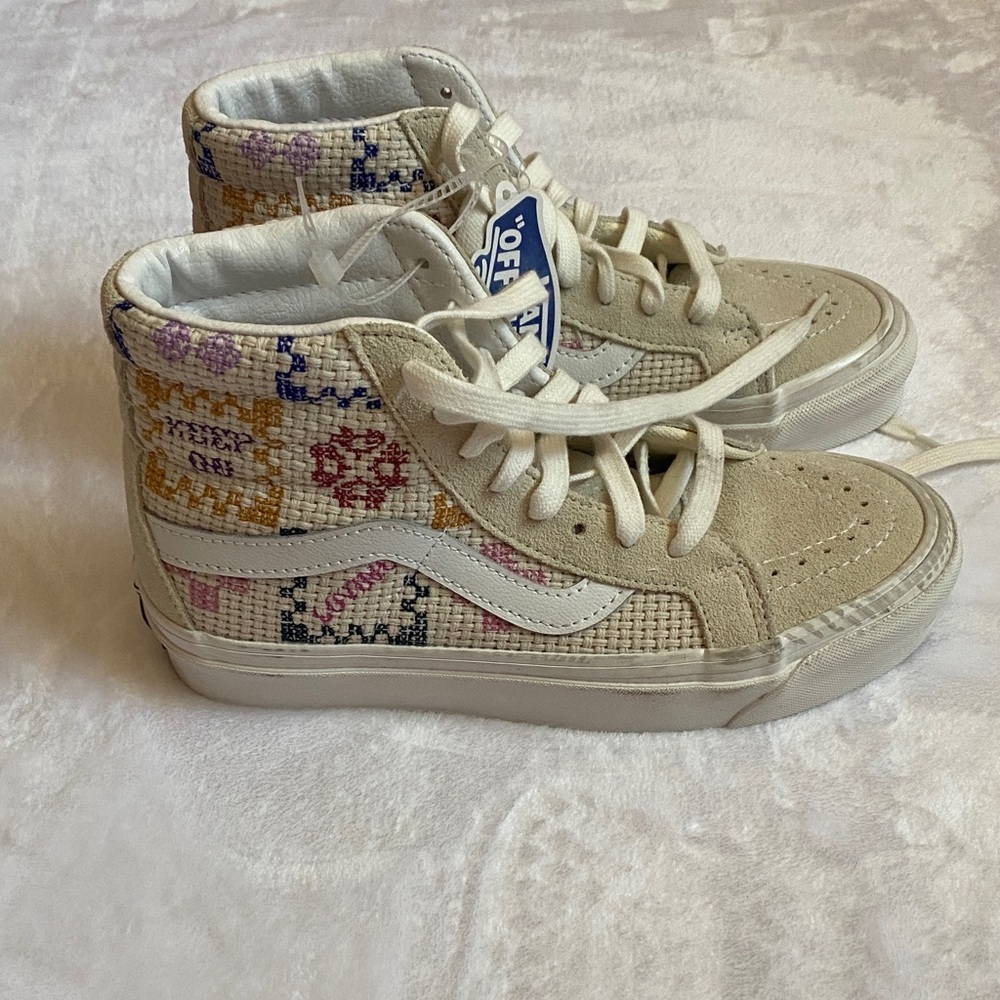 Vans Sk8-Hi Cream Multi Floral Cross-Stitch Sneakers